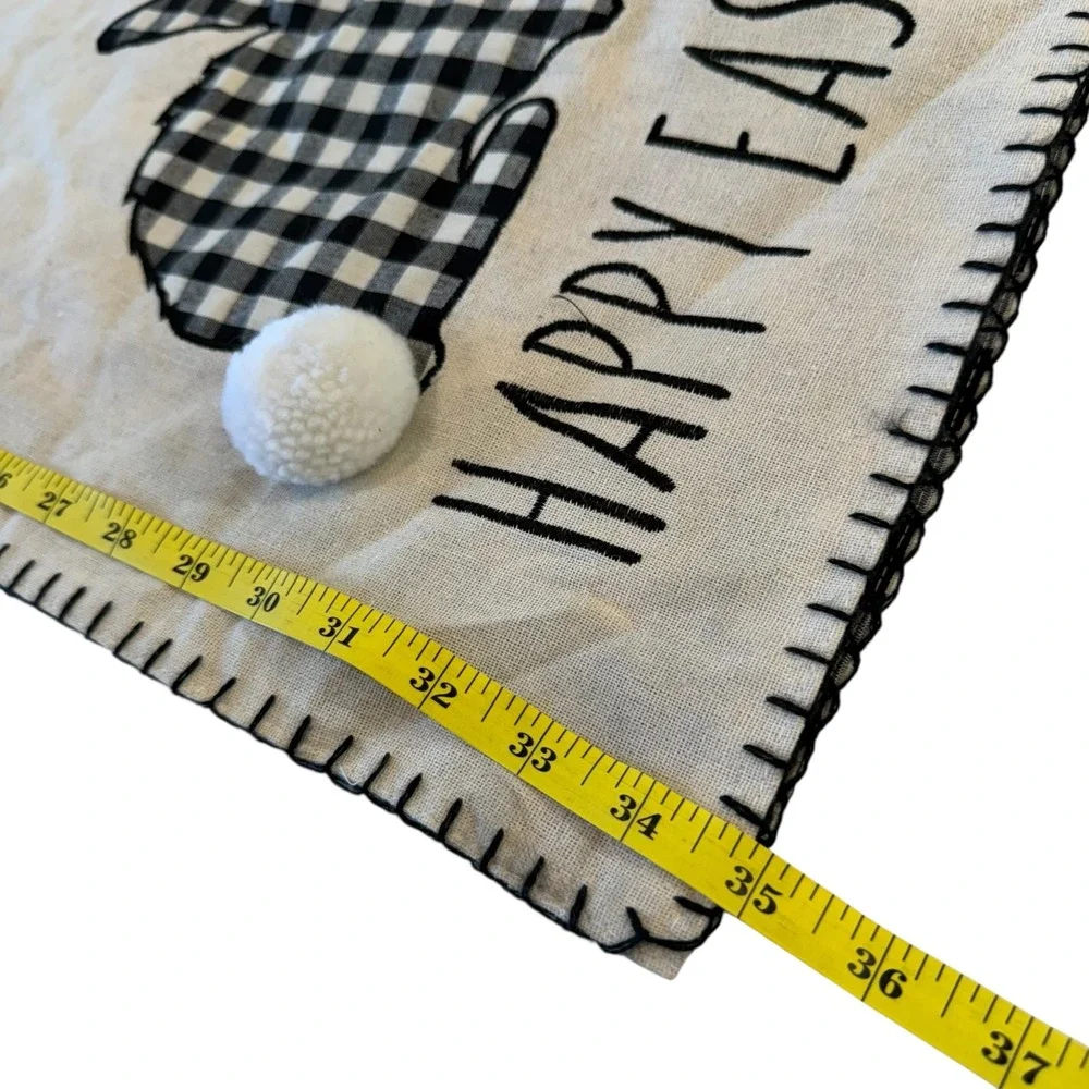 MStyle Easter Bunny Table Runner Buffalo Check Farmhouse Black White Linen Blend